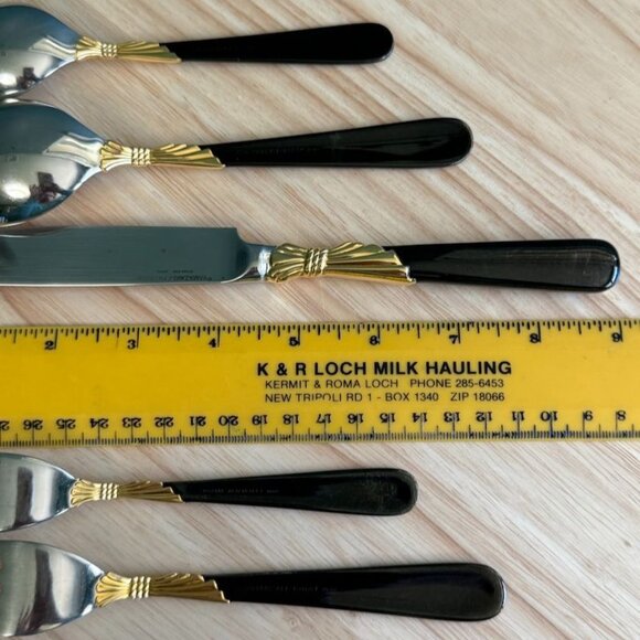 5-Piece Patrick Yamazaki Lindi Flatware Set Black Handles & Gold Accents Japan S - Picture 7 of 10